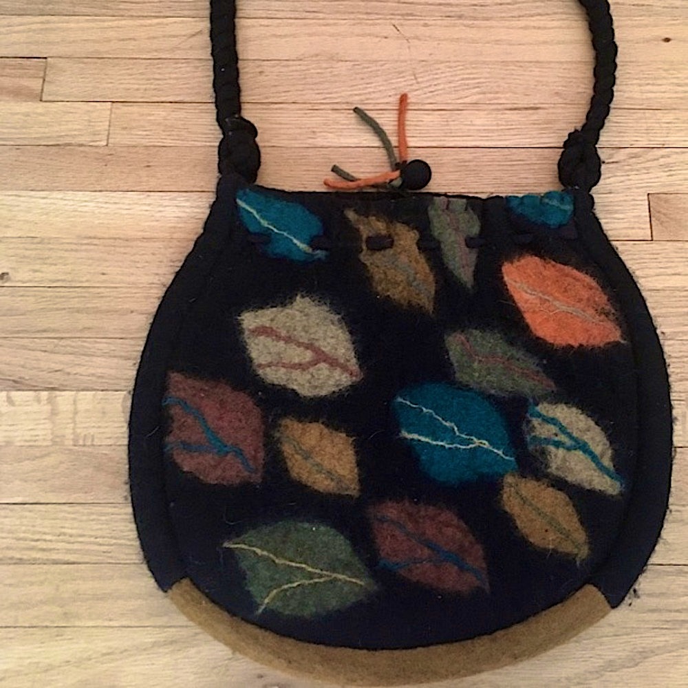 RISING TIDE Bag Purse Handmade Felted Wool Black Blue Tan Orange